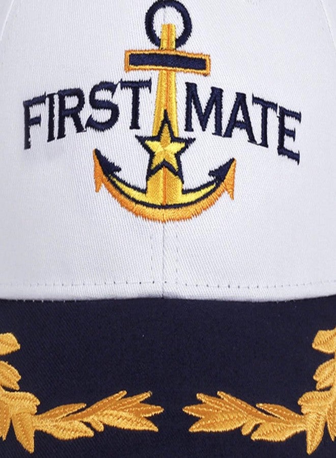 ZUYYON 2 Pcs Captain Hat and First Mate Hat Set Matching Skipper Boating Baseball Caps Nautical Marine Sailor Embroidered Cap(White) - Image 3